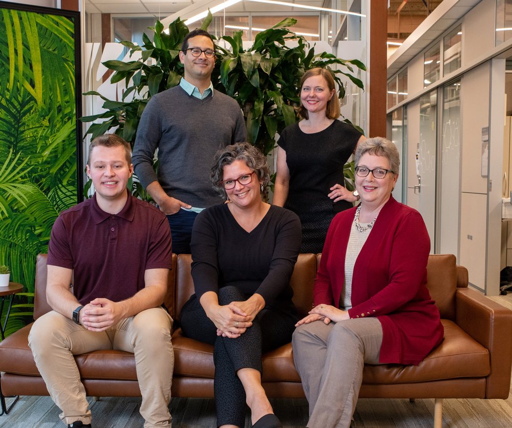 Communications Team: (front left-right) Camren Clouthier, Lidija Fremeau, Lynn McCain. (Back) Brent Temple, Elizabeth Walker.