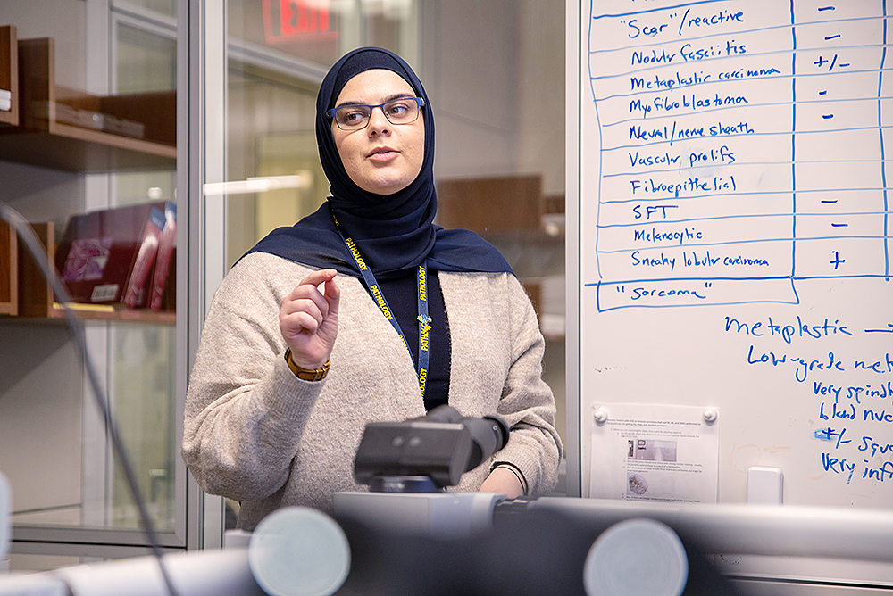 Batoul Aoun, a first year House Officer, speaking during a training session. 