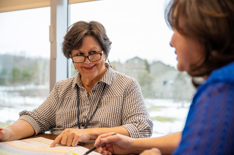 Pam Howard working with Marie Goldner.