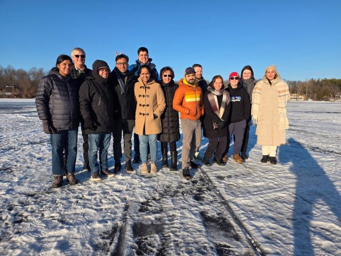 Sara and her lab colleagues enjoy the snow.